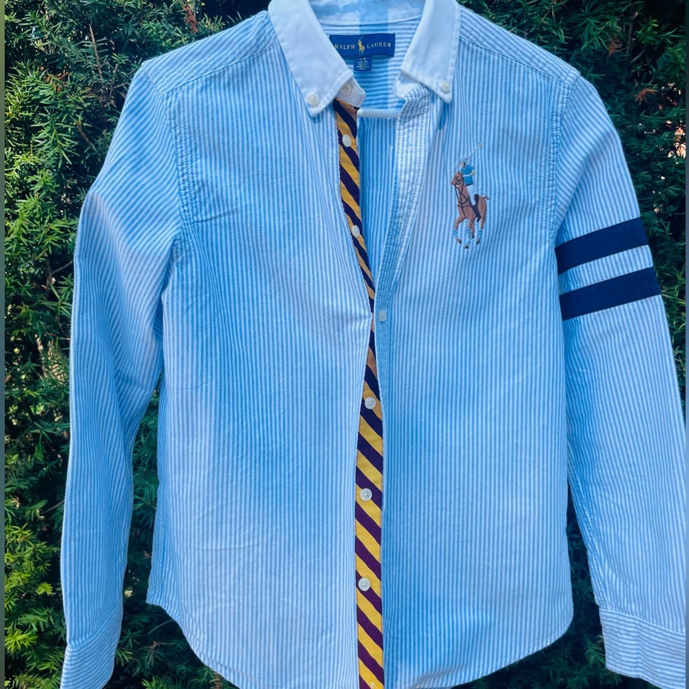 Vintage Ralph Lauren Blue and White Striped Polo